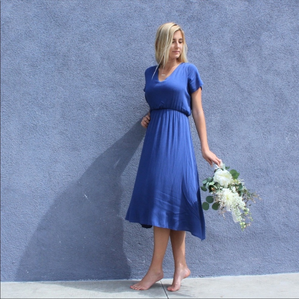 NWT BLUE BRIDESMAID SHORT SLEEVE DRESS